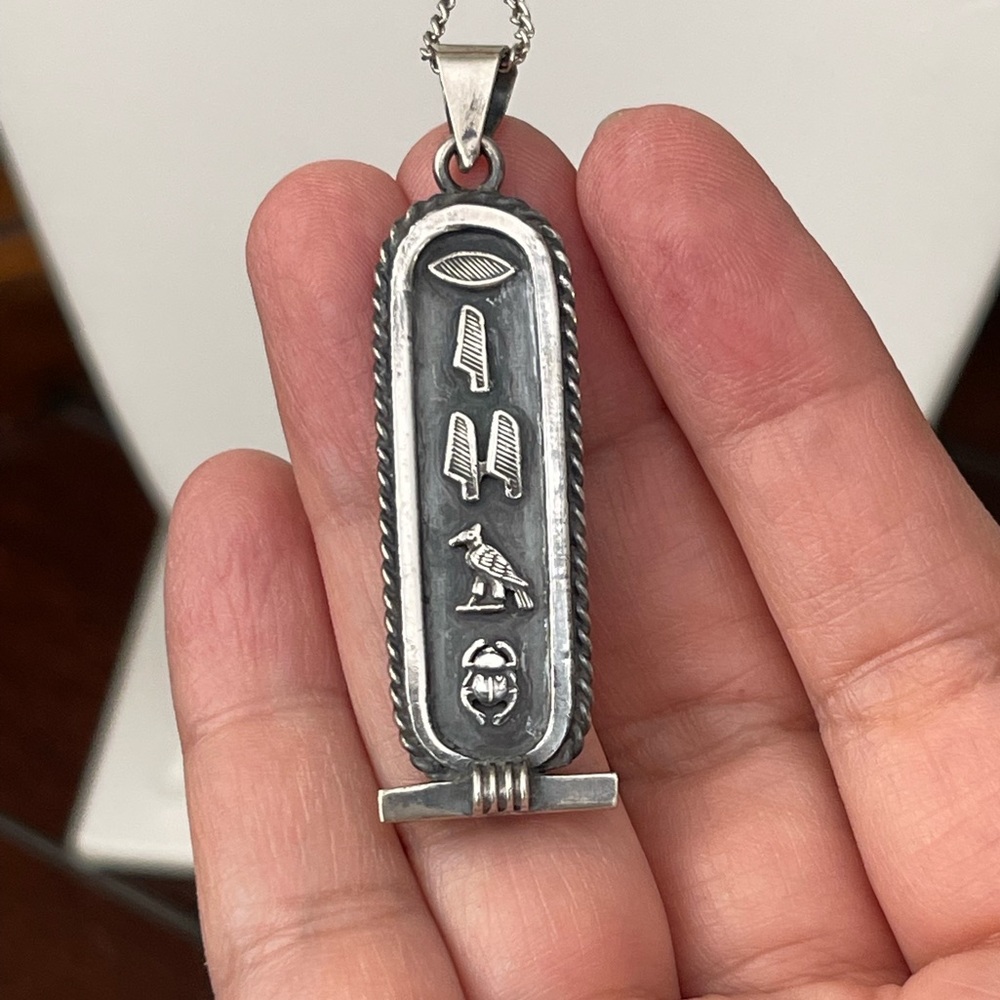Large Egyptian Solid Silver Cartouche Pendant And… - image 6